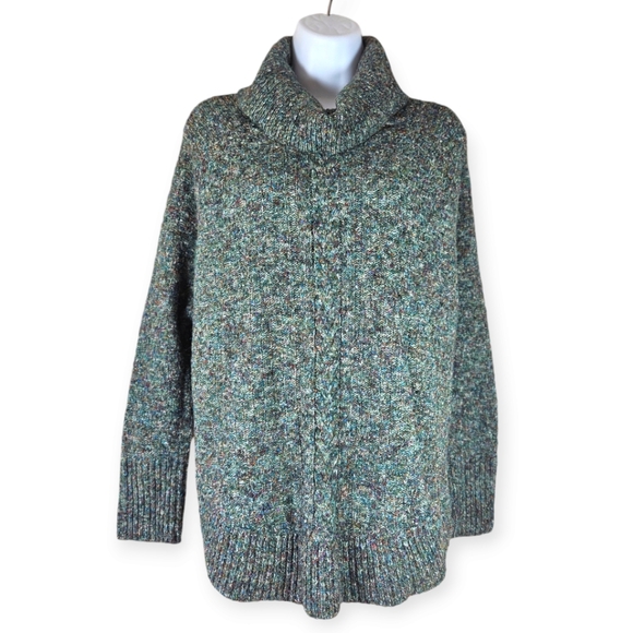 NWOT Jillian & Nicole green tweed cotton wool cowl neck sweater Womens Medium - Picture 2 of 8